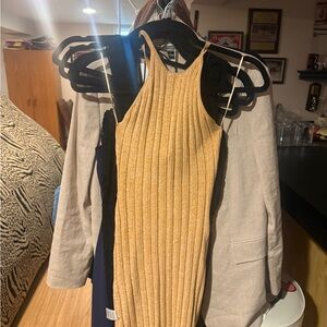 Ribbed Halter Knit Dress — Mustard Yellow